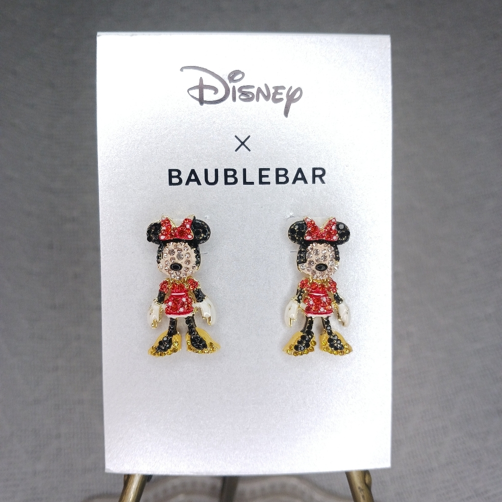 Disney × Baublebar Minnie Mouse Rhinestone Drop Dangle Earrings - Picture 1 of 5